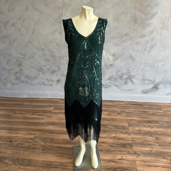 Metme 1920s Flapper Dress Sequins Art Deco Fringed Sleeveless Gatsby Size L - Picture 2 of 9